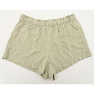 Abercrombie & Fitch Shorts Khaki Green Linen Blend Elastic Waist Pockets Size XL